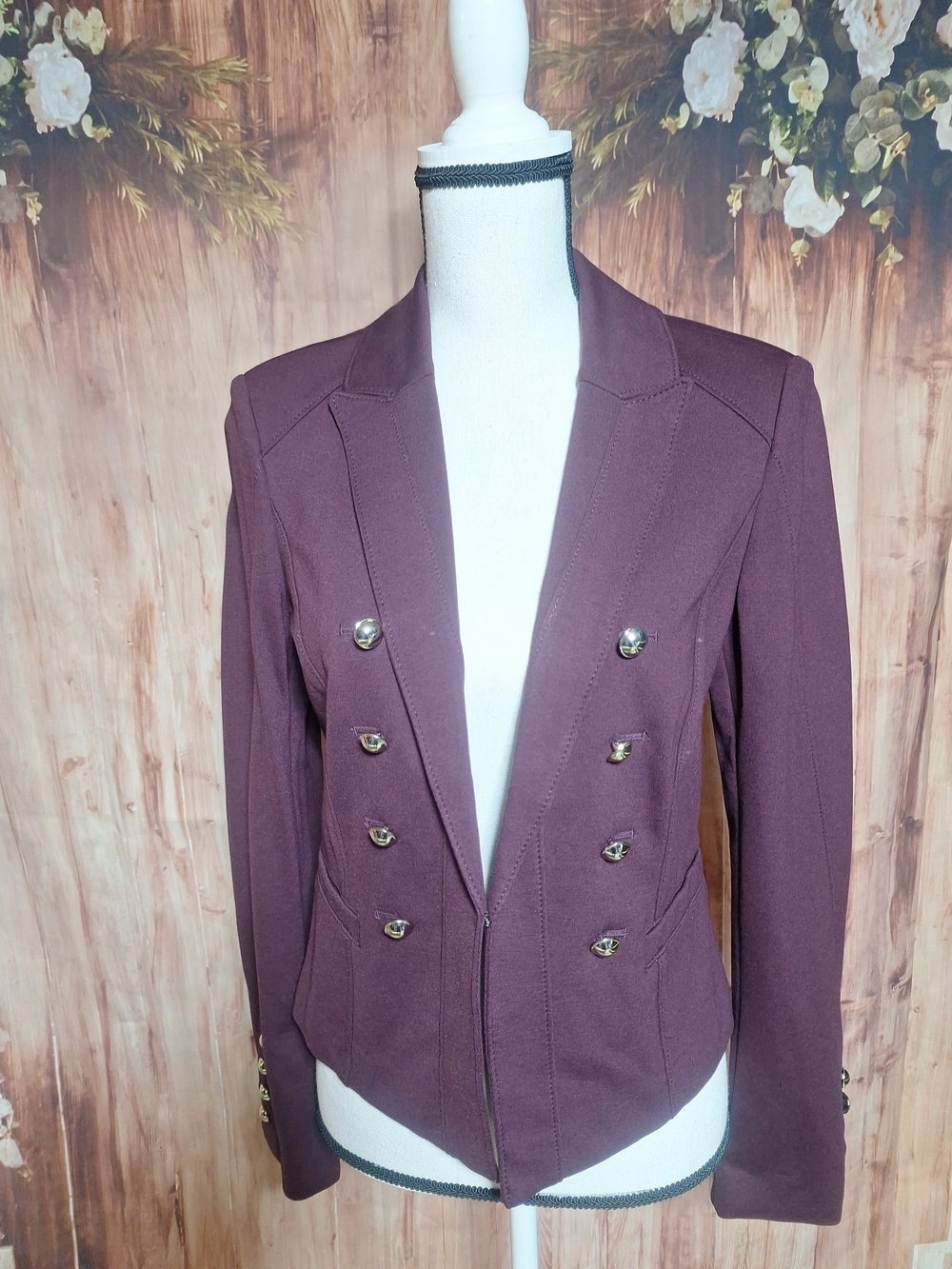 Tailored White House Black Market Plum Double-Breasted Military Blazer - Picture 2 of 11